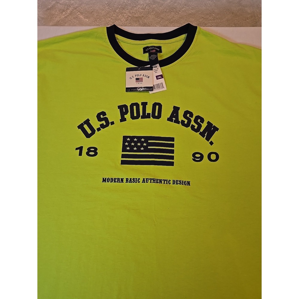US Polo Assn. T-Shirt Mens Neon‎ Green 2XL Brand New with Tags 100% Cotton NWT - Picture 2 of 12